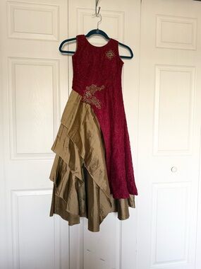 Indian Burgundy and Gold Evening Dress